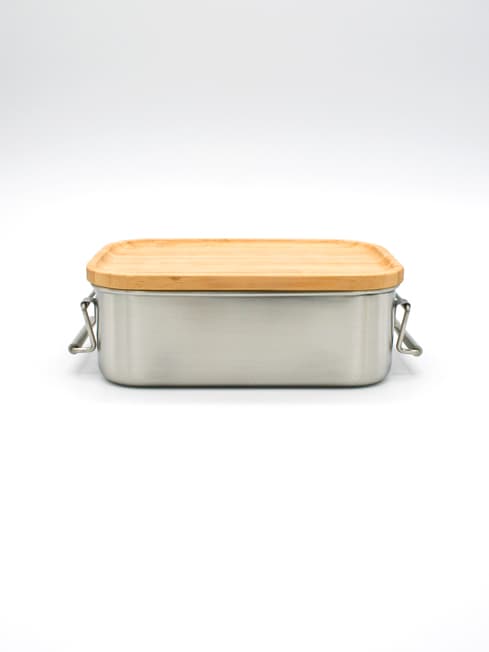 Lunchbox aus Edelstahl mit Bambusdeckel und Clips