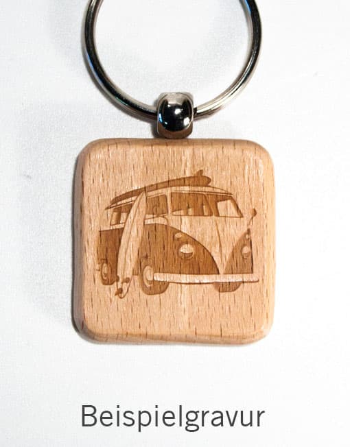 Schlüsselanhänger aus Holz quadratisch mit Gravur